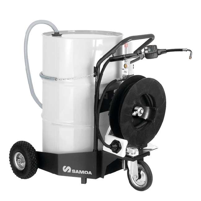 378120 SAMOA Pumpmaster 2 - 3:1 Ratio Air Operated Trolley Mounted Mobile Oil Dispenser for 205 Litre Drums with 10M Single Arm Hose Reel